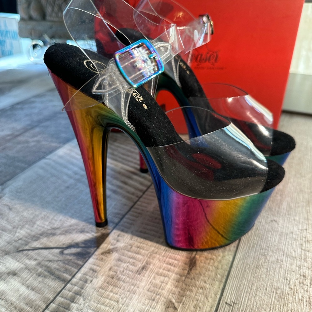 Pleasers Adore 708RC Clear Multicolor 7” Size 6 Heels